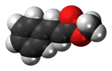 Ball-and-stick model of the methyl cinnamate molecule