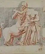 Drawing of a man fighting a centaur.