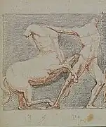 Drawing of a man fighting a centaur.