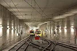 The short tunnel section south of the station where trams park before departure.