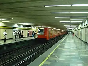 A Line 3 train pulls into the station, 6 June 2005.