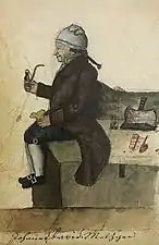 Master butcher Johannes David Bienz (1755–1829) with a lidded pipe; watercolour by Wilhelm Oser, c. 1820