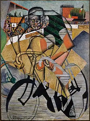 Jean Metzinger, 1911–1912, Au Vélodrome, oil, sand and collage on canvas, 130.4 × 97.1 cm (51 1/2 x 38 1/4 in.)