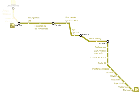 A map showing the route and stations of Line 12