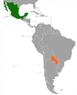 Map indicating locations of Mexico and Paraguay