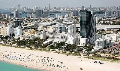 The Setai viewed from the air looking southwest towards Miami