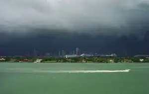 Image 19Typical summer afternoon shower from the Everglades traveling eastward over Downtown Miami (from Geography of Florida)