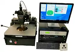 Micromanipulator 200L Semiautomatic Probe Station with Pattern recognition software & wafer being observed.