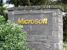 Microsoft sign at headquarters in Redmond, Washington