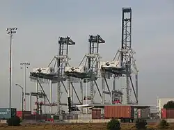 Gantry cranes at the adjacent Hanjin Terminal, Port of Oakland.