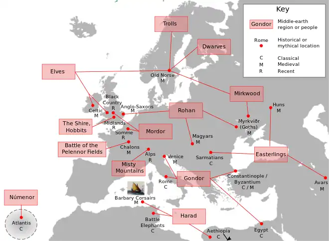 Map of influences on Middle-earth