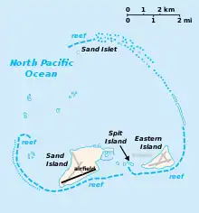 Location on Sand Island. Former runways in gray.