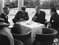 Meeting of the Polish Foreign Minister Józef Beck with members of the Yugoslav Government. From left visible: Yugoslav Trade and Industry Minister Milan Vrbanić, General Marić, Beck and Yugoslav Prime Minister Milan Stojadinović. Belgrade, 28 May 1936.