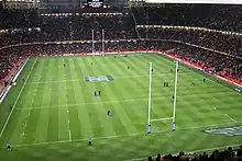 Image 75Millennium Stadium, Cardiff, Wales prior to a Wales vs England Six Nations Championship game. The annual rugby union tournament (which includes Scotland and Ireland) takes place over six weeks from late January/early February to mid March. (from Culture of the United Kingdom)