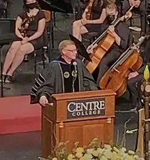 Milton Moreland giving a speech at Centre College