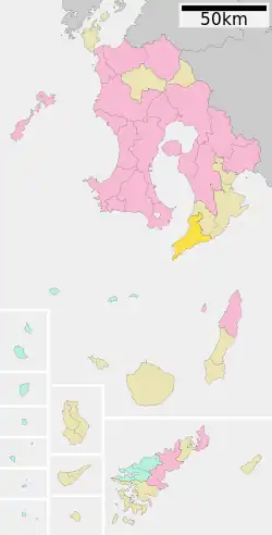 Location of Minamiōsumi in Kagoshima Prefecture