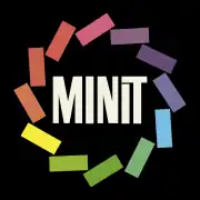 logo of the company: a circle of rectangles of various colors around blocky light tan text reading "Minit". The background is black.