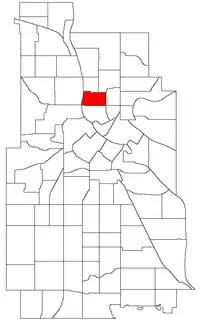 Location of Sheridan within the U.S. city of Minneapolis