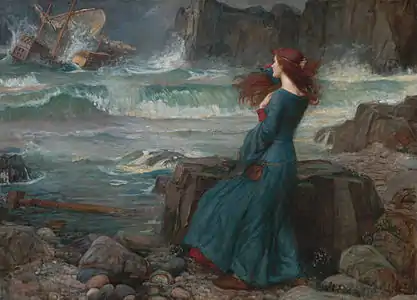 Painting showing Miranda observing the wreck of the King's ship