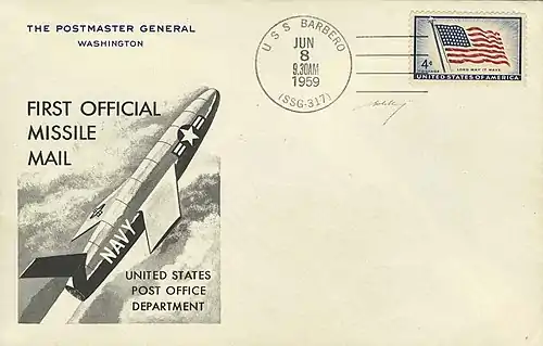 Commemorative cover delivered from Barbero by missile mail, 8 June 1959