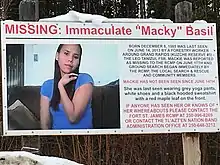 Billboard located near Tachie, describing Mackie Basil's disappearance.