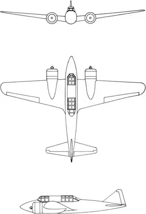 3-view drawing of the Mitsubishi Ki-46