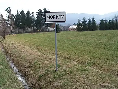 Ř on a road sign in the Czech Republic