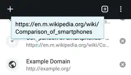 Image 10Tooltip in Kiwi Browser, a Google Chromium derivative, reveals the full URL by hovering over the tab list using the stylus on a Samsung Galaxy Note 4. (from Smartphone)