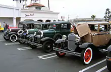 Ford Model A line-up at a car show in Huntington Beach, California.