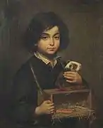 Boy with Guinea Pig  on its Box