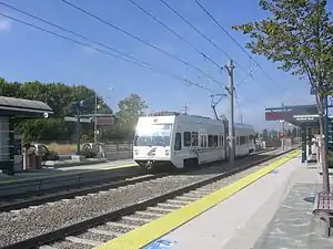 A train at Moffett Park station