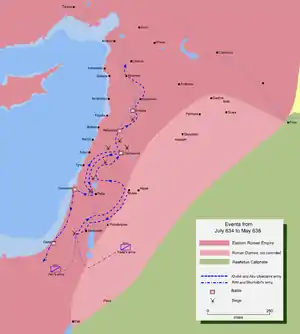 Map detailing the route of Muslim's invasion of central Syria.