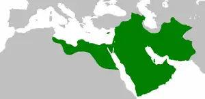 The Rashidun Caliphate at its greatest extent, under Caliph Uthman, c. 654