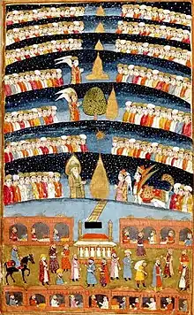 "Mohammed's Paradise", Persian miniature from The History of Mohammed, BnF, Kashmir, 1808