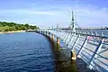 The pier in Płock, Poland. The view eastwards, in front of the Legions of Marshal Józef Piłsudski Bridge.