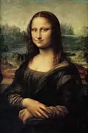 Renaissance painting depicting a smiling woman with folded arms