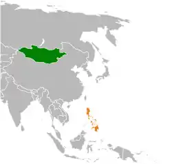 Map indicating locations of Mongolia and Philippines