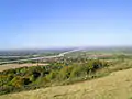 Monks Risborough looking north from near the top of Whiteleaf Hill (The white line shows very approximately the western boundary with Princes Risborough beyond)