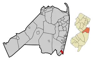 Map of Manasquan in Monmouth County. Inset: Location of Monmouth County highlighted in the State of New Jersey.