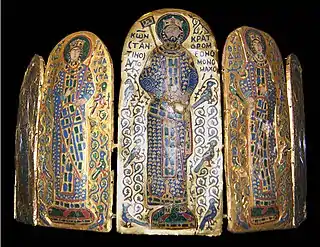 Zoë (left), Constantine IX (centre), and Theodora (right) depicted on the Monomachus Crown