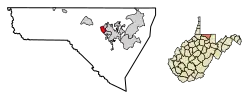 Location of Granville in Monongalia County, West Virginia.