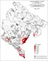 Percent of Catholic faith in Montenegro by settlements, 2011