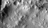 Montevallo crater, as seen by THEMIS.  Image shows a landslide on the north rim.