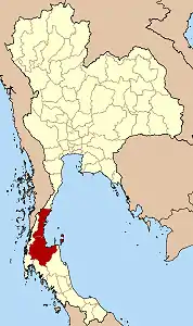 Map of Thailand highlighting the location of Monthon Surat Thani