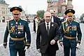 President Putin (center), General Shoigu (left) and General Salyukov (right) walking to the Tomb of the Unknown Soldier.