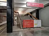 Southbound platform with temporary walls separated construction half of platform (2021)