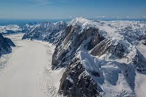 Ruth Glacier, Mt. Dickey, and Mt. Barrille (bottom)