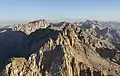 Mts. Corcoran / Le Conte centered, seen from Mt. Langley.(Mount Whitney upper left).