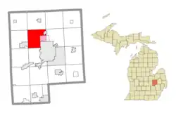 Location within Genesee County (red) and an administered portion of the Beecher community (pink)