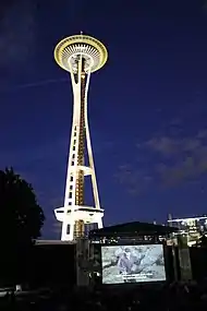 Movie at the Mural underneath the Space Needle